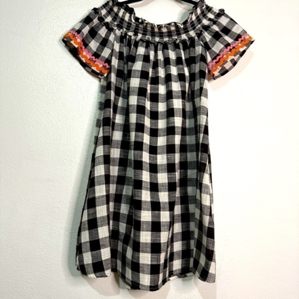 ASOS Checkered Off-the-Shoulder 100% Cotton Dress. Short flutter sleeves. Sz 4.
